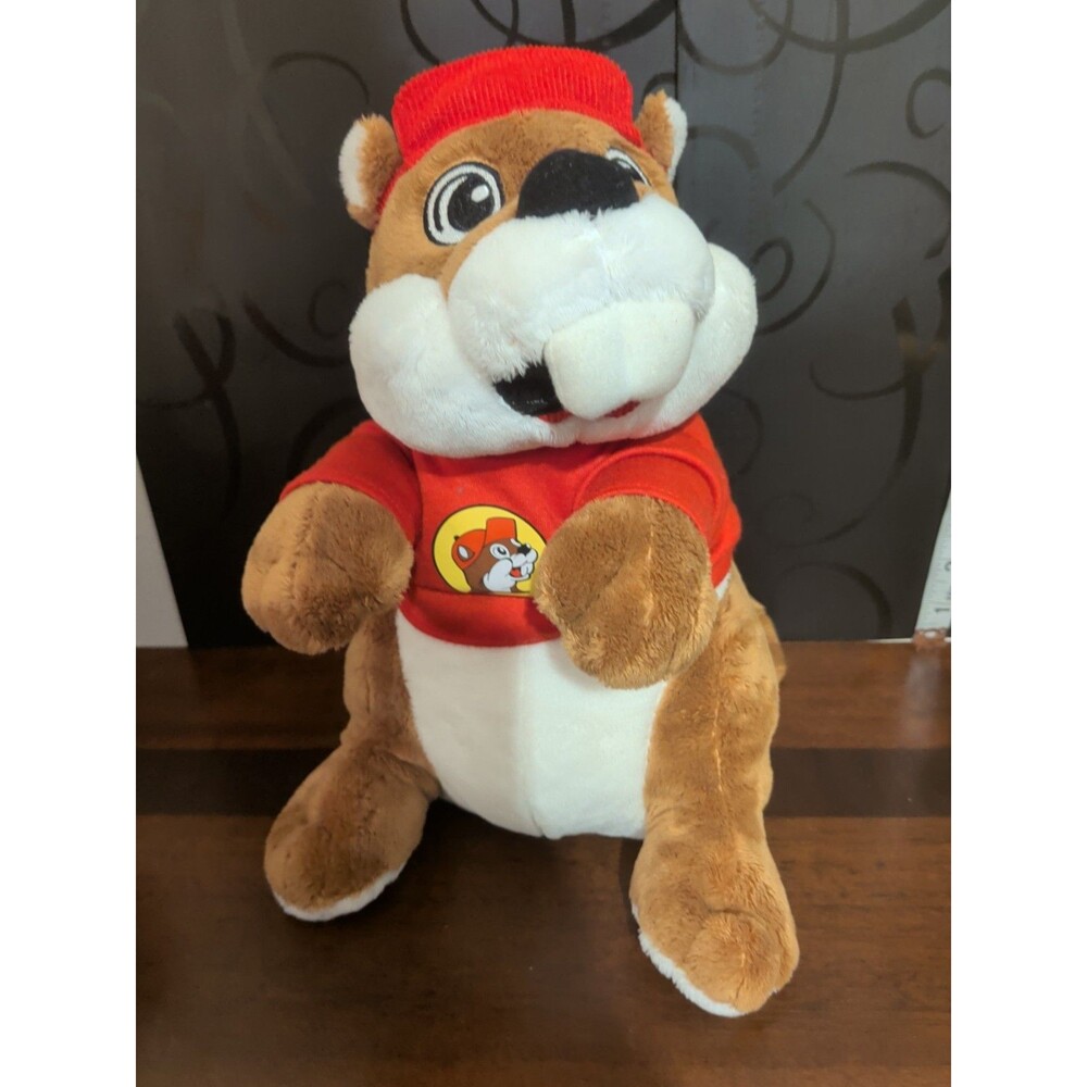 Buc-ee's Plush Beaver Doll with Red Shirt and Hat, Brown White Red